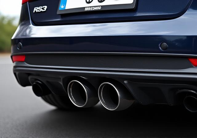 Parte trasera de un Audi RS3 mostrando un nuevo sistema de escape deportivo